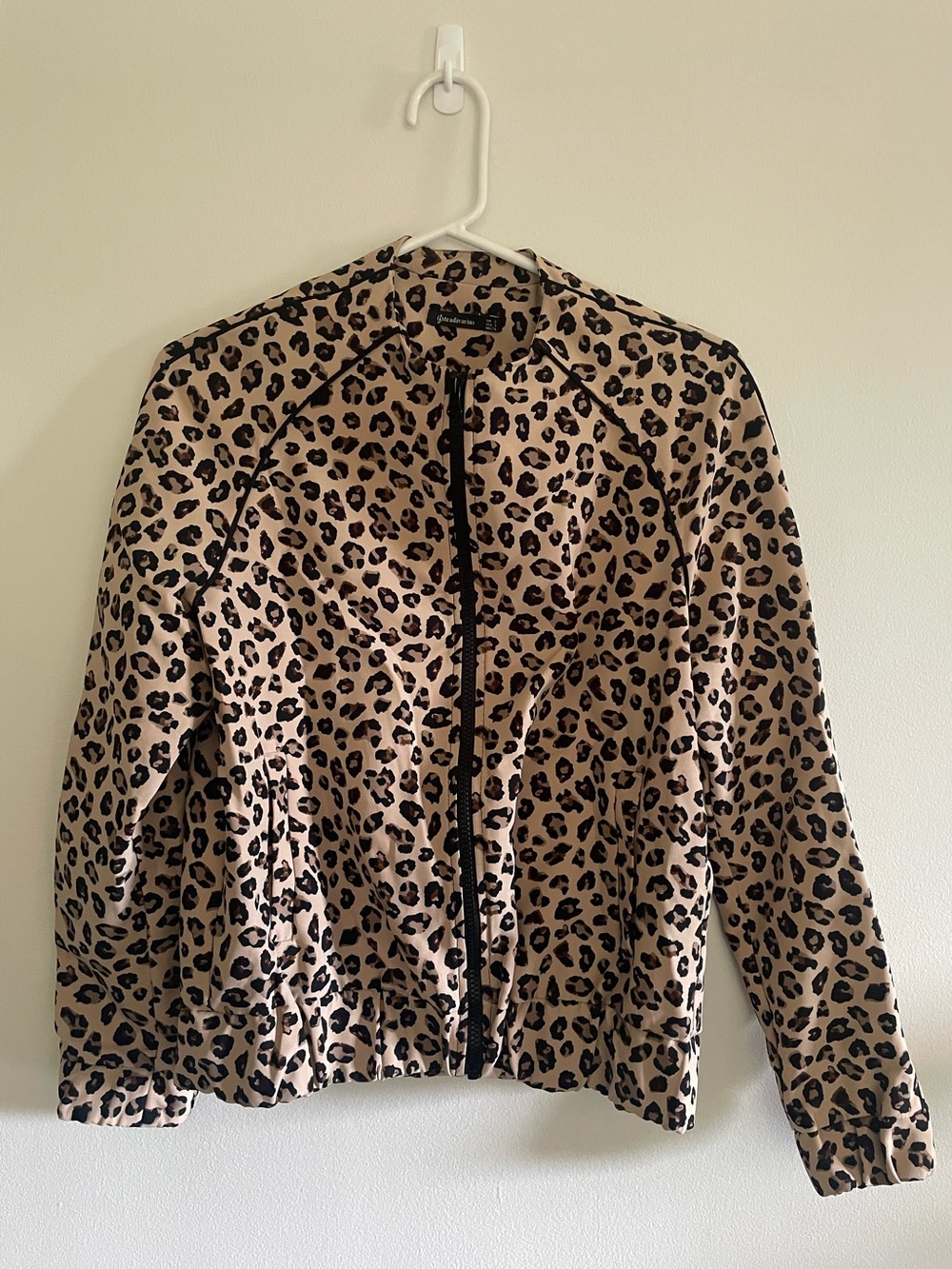 Leopard Print Bomber Jacket - Beige & Black